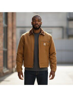 Carhartt Mens Large Iconic J01 Duck Detroit Jacket Blanket Lined Brown